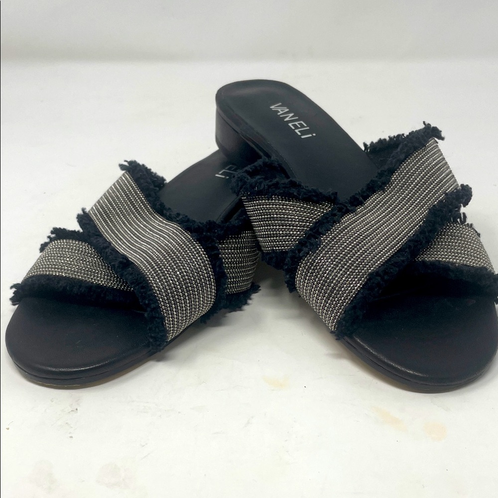 Vaneli Embellished Leather Criss Cross Slip-On Sandals Size 7